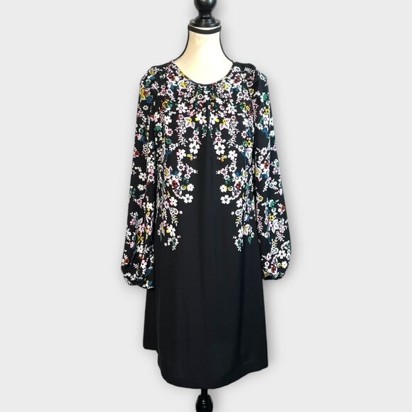 BODEN Keira Shift Dress 8 US Statement Floral Print Black Blouson Sleeves NEW - Picture 3 of 14